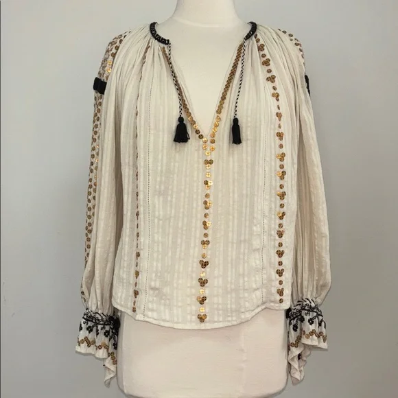 Isabel Marant Ivory Blouse with Matte Gold Sequin and Black Embroidery - Picture 11 of 11